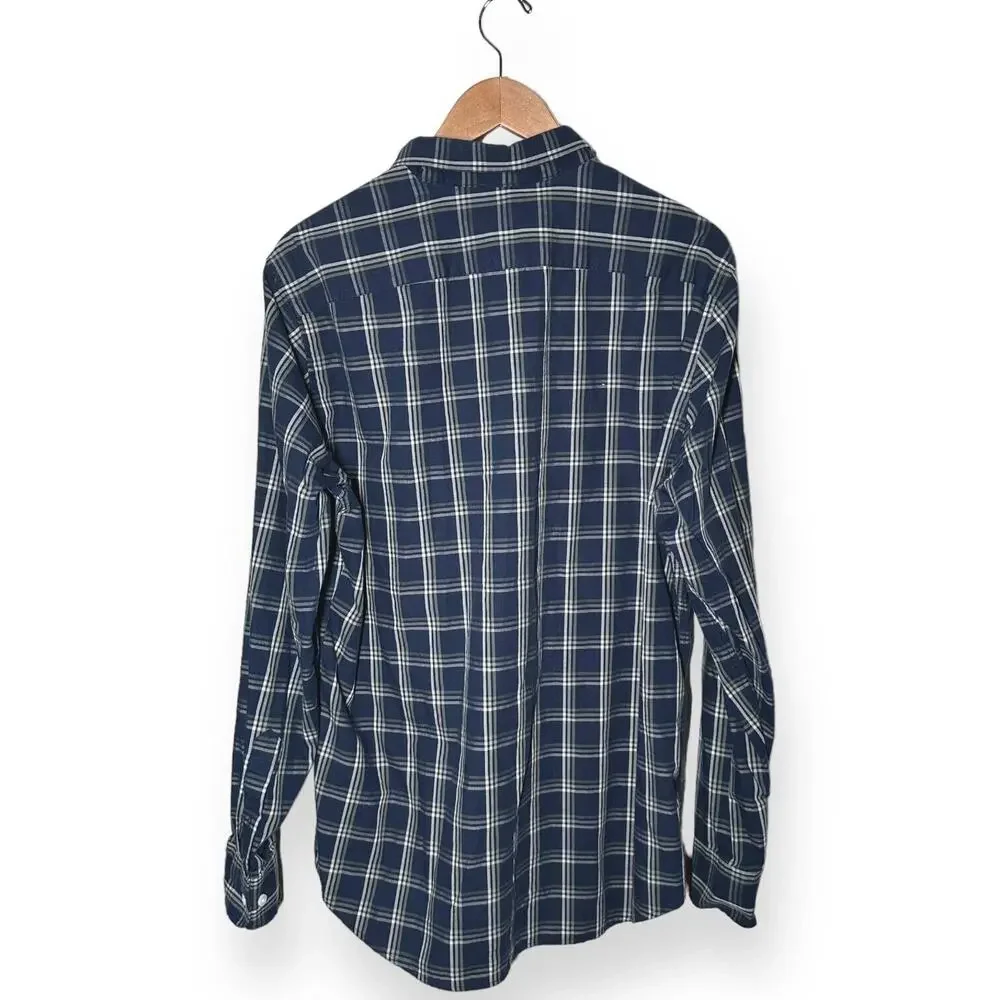 BANANA REPUBLIC Soft Wash Button Up Shirt Slim Fit Blue Plaid Night Out Large